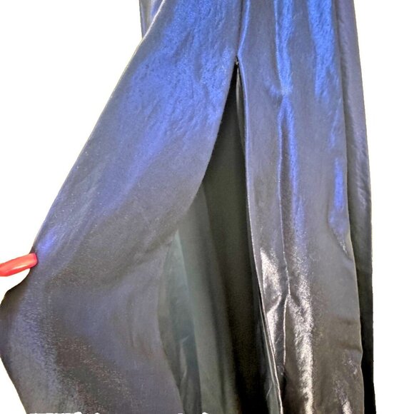 Elegant Navy Blue Gown Size 4 Shimmer Off‑Shoulder A‑Line High Slit Lace‑Back - Picture 9 of 16